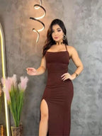 Vestido De Alçinha Midi Com Bojo Canelado