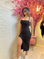 Vestido De Alçinha Midi Com Bojo Canelado