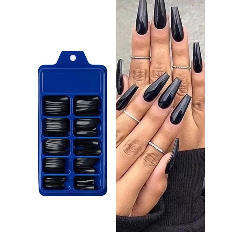 Kit 100 Unhas Postiças Bailarina – Natural / Branca / Transparente