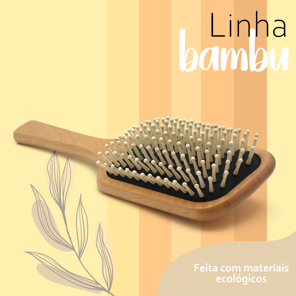 Escova De Cabelo De Bambu Natural Cerdas de Nylon Sustentável Biodegradável Raquete Madeira Antiestática com Airbag
