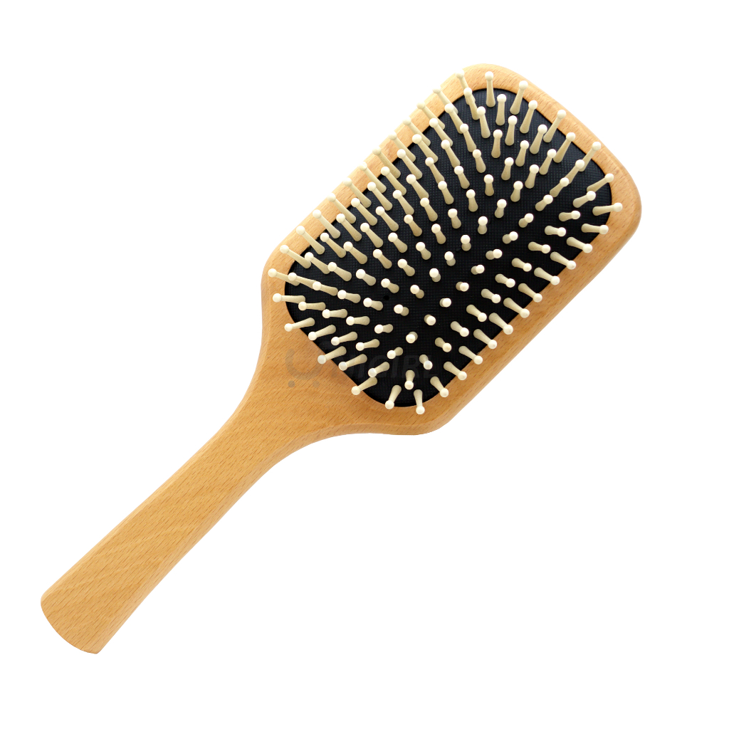 Escova De Cabelo De Bambu Natural Cerdas de Nylon Sustentável Biodegradável Raquete Madeira Antiestática com Airbag