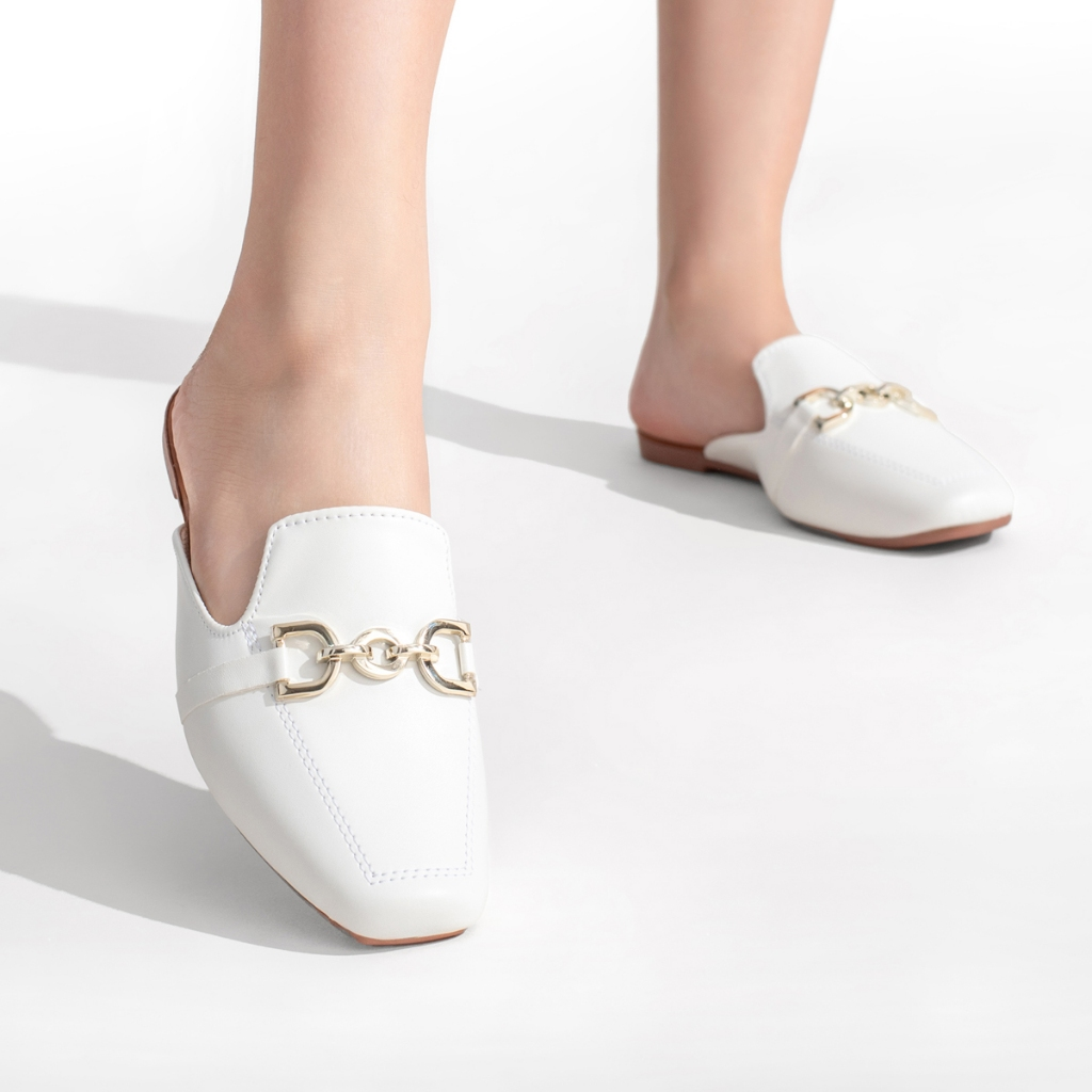 Mule Feminino Bico Quadrado Sapatilha Sapato Detalhe em Abs Muller Confortável Elegante