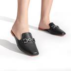 Mule Feminino Bico Quadrado Sapatilha Sapato Detalhe em Abs Muller Confortável Elegante