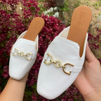 Mule Feminino Bico Quadrado Sapatilha Sapato Detalhe em Abs Muller Confortável Elegante