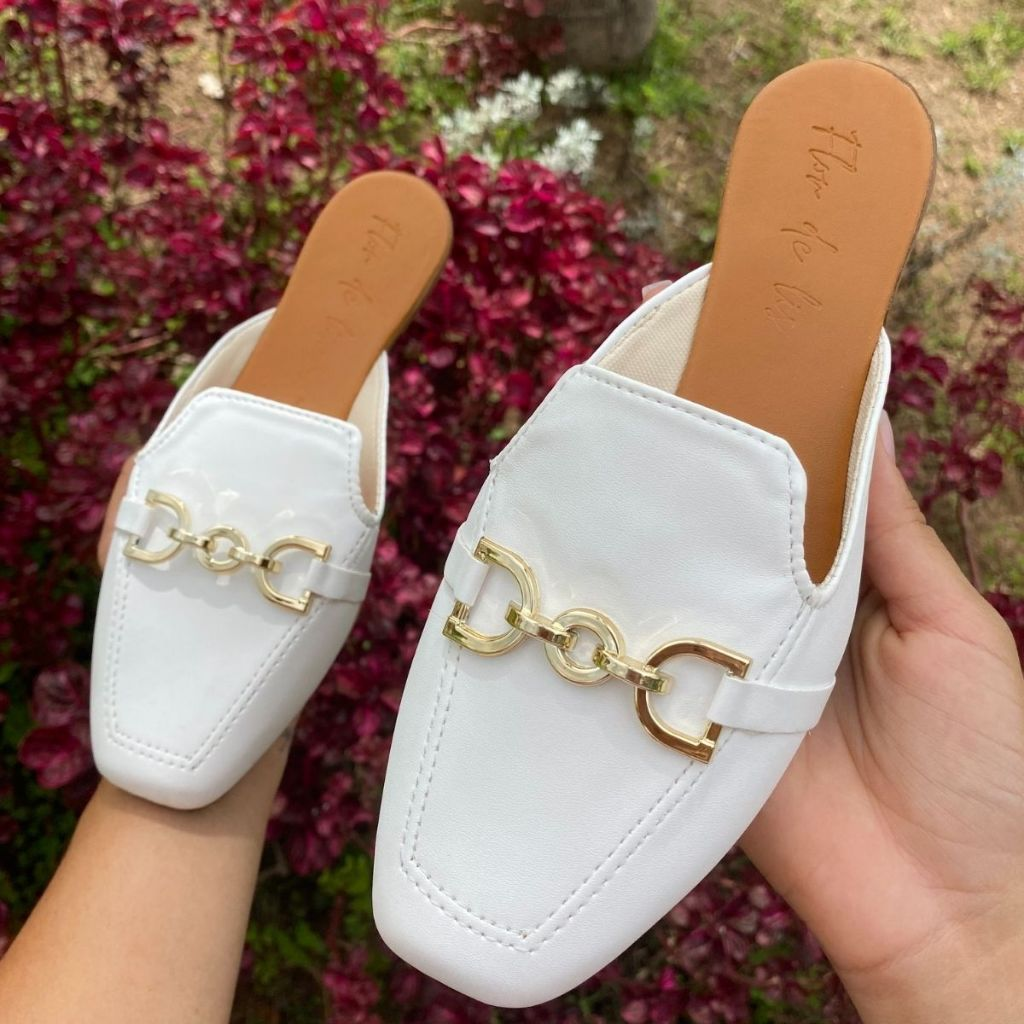 Mule Feminino Bico Quadrado Sapatilha Sapato Detalhe em Abs Muller Confortável Elegante