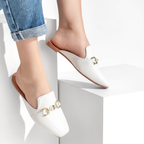 Mule Feminino Bico Quadrado Sapatilha Sapato Detalhe em Abs Muller Confortável Elegante