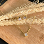 Conjunto Colar e Brinco Banhado Prata 925 a ouro 18k Ponto de Luz coração