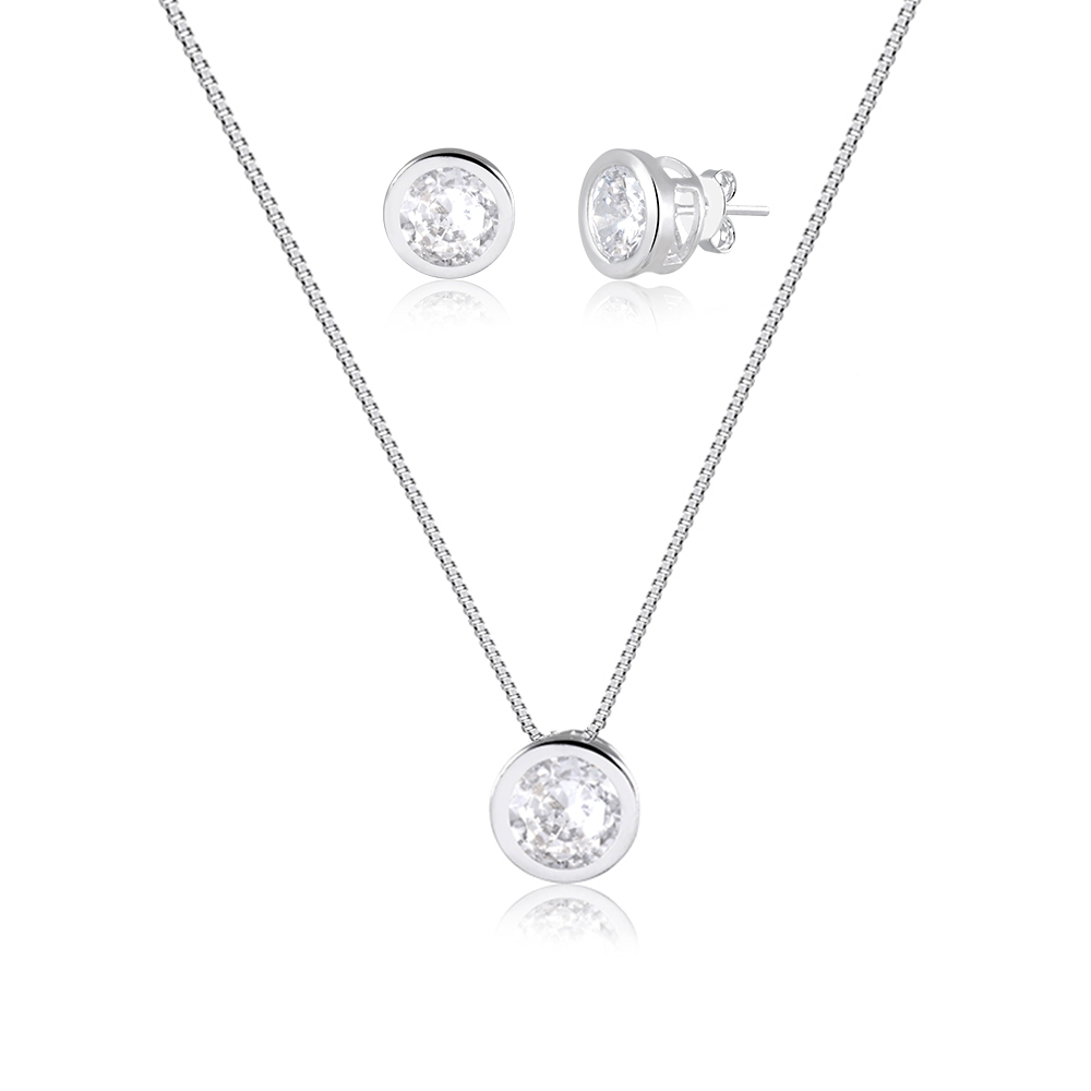 Conjunto Colar e Brinco Prata 925 e Banhado a Ouro 18k - Ponto de Luz e Coração