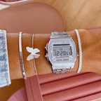 Relógio Retrô Wr Unissex Prata Fundo Branco Preto Digital Led Vintage Feminino