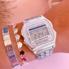 Relógio Retrô Vintage Digital LED – Unissex, Fundo Branco/Preto