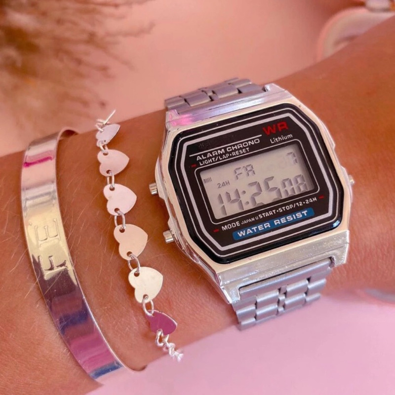 Relógio Retrô Vintage Digital LED – Unissex, Fundo Branco/Preto