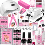 Kit Completo Unhas Gel, Acrigel e Fibra – Para Iniciantes | Cabine Sun 5 + Lixadeira Elétrica + Itens Profissionais