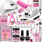 Kit Completo Unhas Gel, Acrigel e Fibra – Para Iniciantes | Cabine Sun 5 + Lixadeira Elétrica + Itens Profissionais