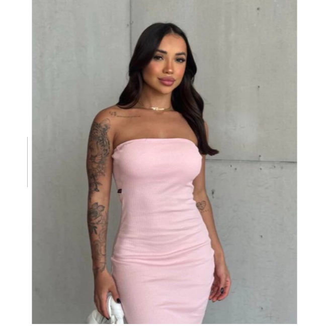 Vestido Midi Tomara que Caia Tubinho Canelado