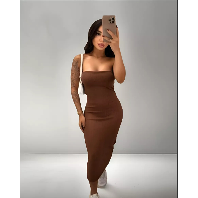 Vestido Midi Tomara que Caia Tubinho Canelado