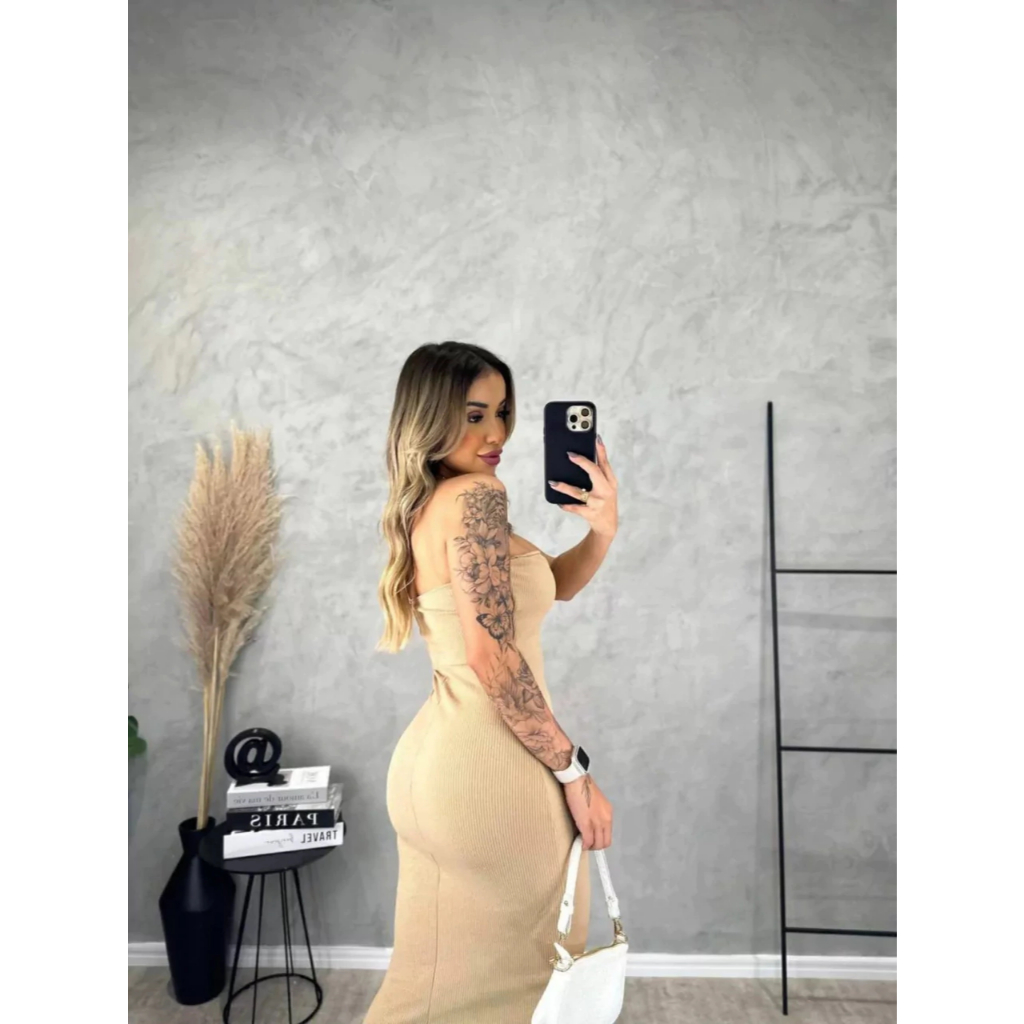 Vestido Midi Tomara que Caia Tubinho Canelado