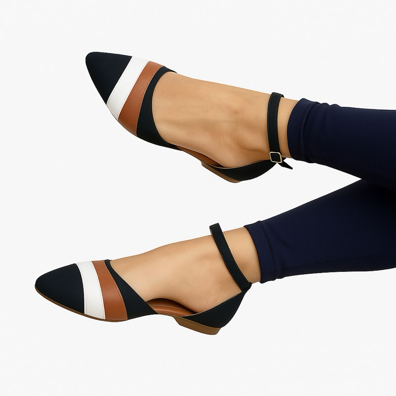 Sapatilha salome aberta feminina moda bico fino preto marrom branco sapato calçados rasteira