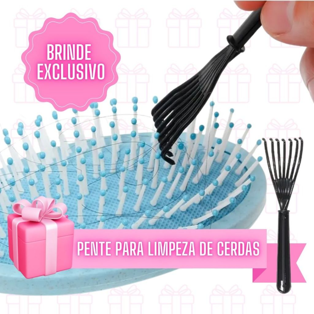 Kit 5 Escovas de Cabelo + Touca de Cetim – Raquete Fashion, Mágica, Polvo, Massageadora de Silicone