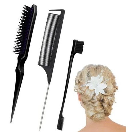 Kit com 3 Escovas Baby Hair + Pente para Lace e Sobrancelhas | Acabamento Profissional