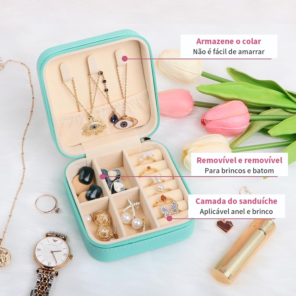 Porta-Jóias Mini Estojo Porta Joia Brincos Anéis De Bolsa para Viagem Bijuterias Organizador Colar Armazenamento Caixa
