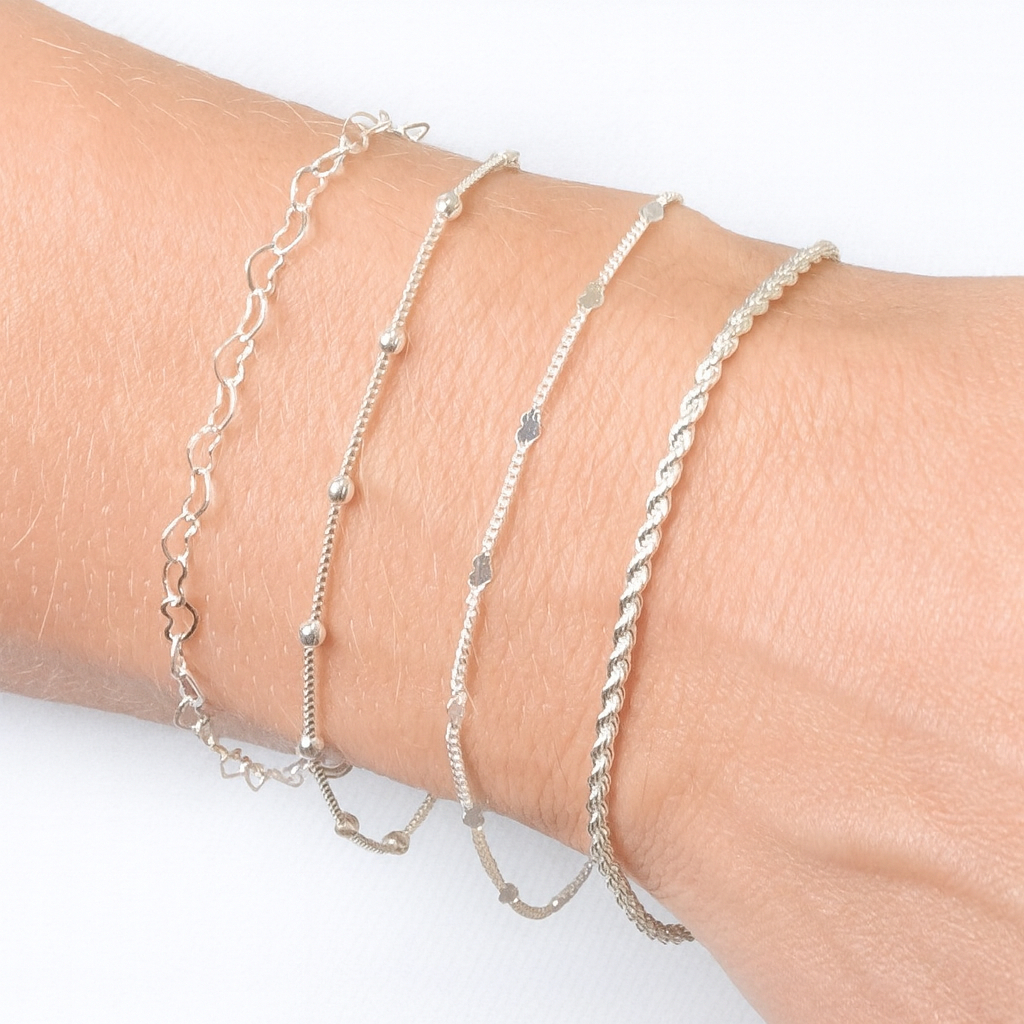 Kit 04 Pulseiras Prata 925 Femininas Banhadas a ouro 18k