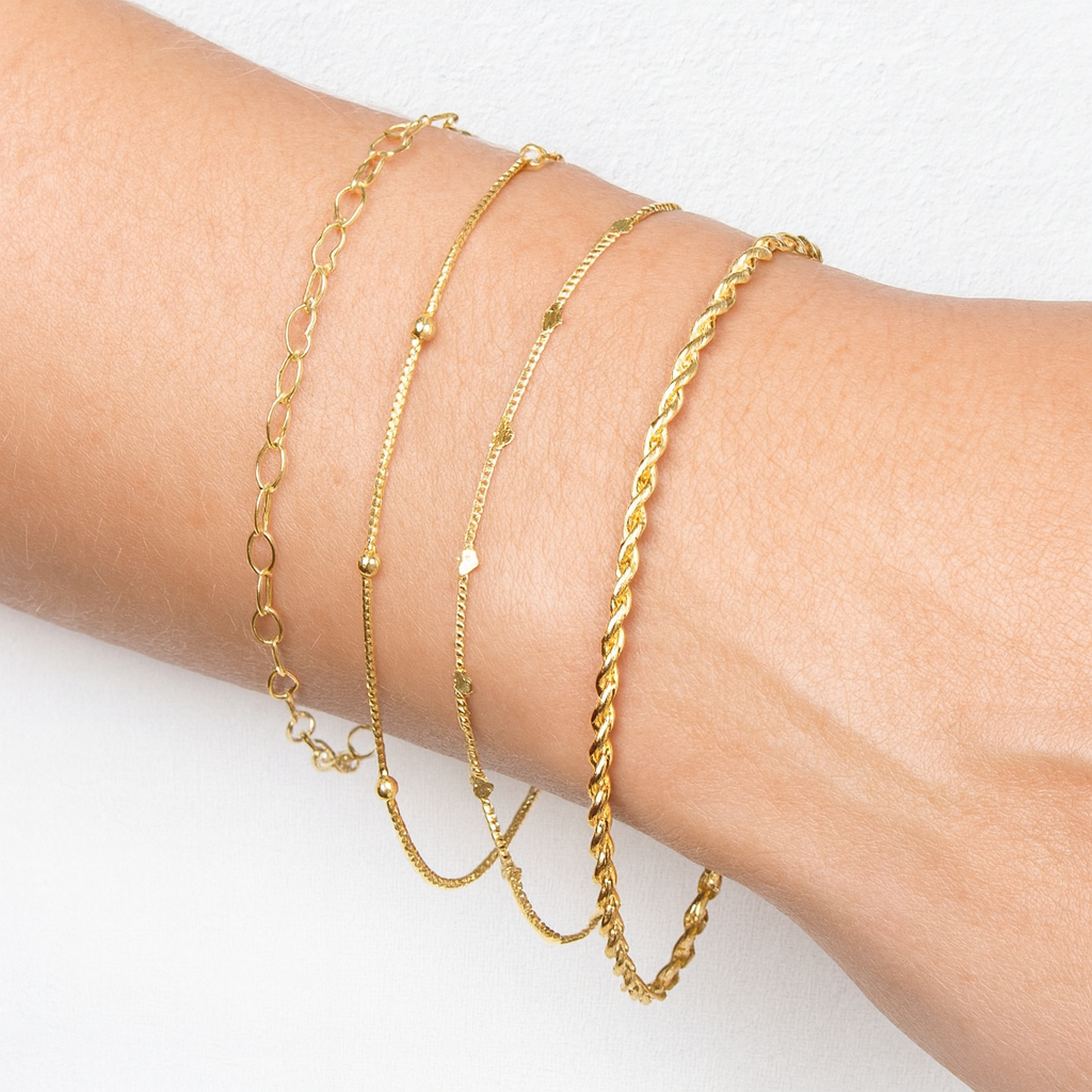 Kit com 4 Pulseiras Femininas Banhadas a Prata 925 e Ouro 18K