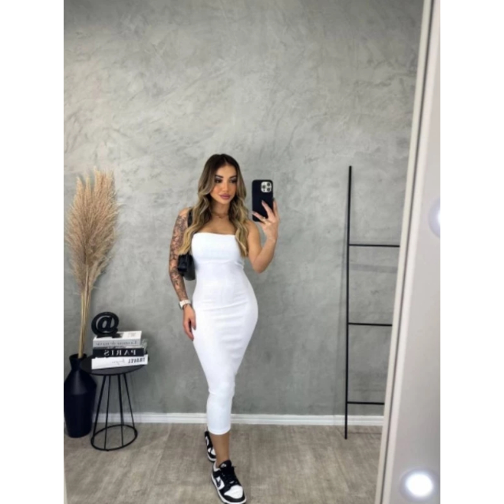Vestido Midi Tomara que Caia Tubinho Canelado