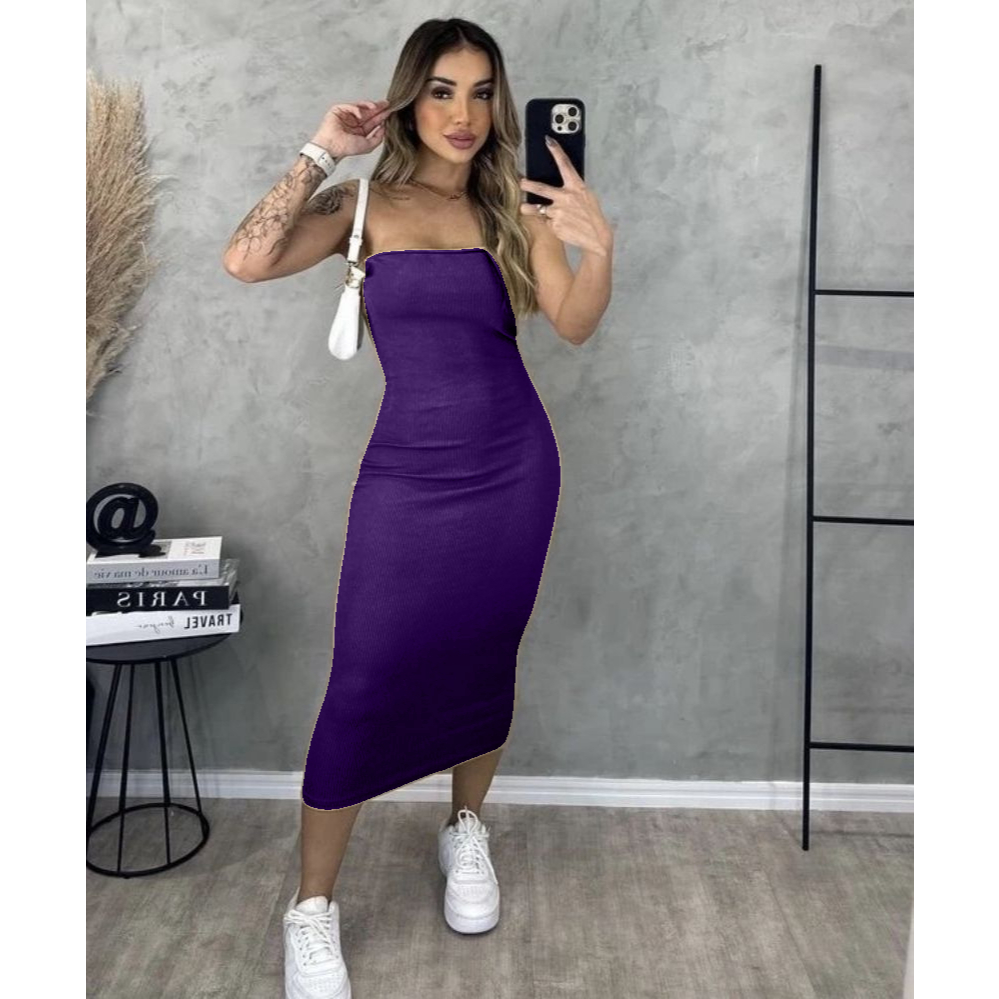 Vestido Midi Tomara que Caia Tubinho Canelado
