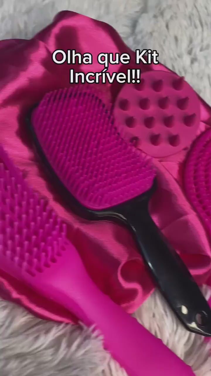 Kit com 5 Escovas + Touca de Cetim – Cuidados Completos para Todos os Tipos de Cabelo