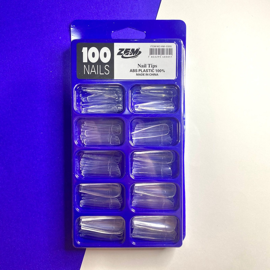 Kit 100 Unhas Postiças Bailarina – Natural / Branca / Transparente