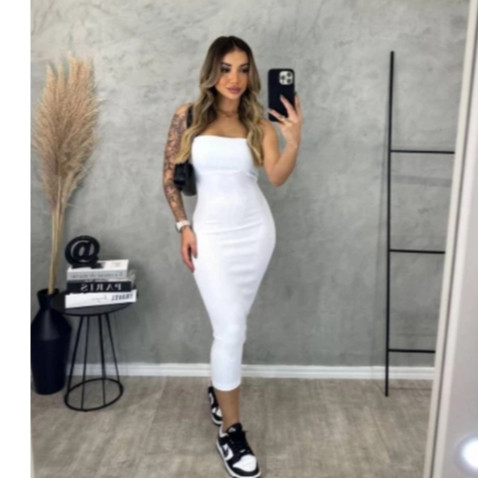 Vestido Midi Tomara que Caia Tubinho Canelado - Cores do Verão Estilo Blogueira para Arrasar!