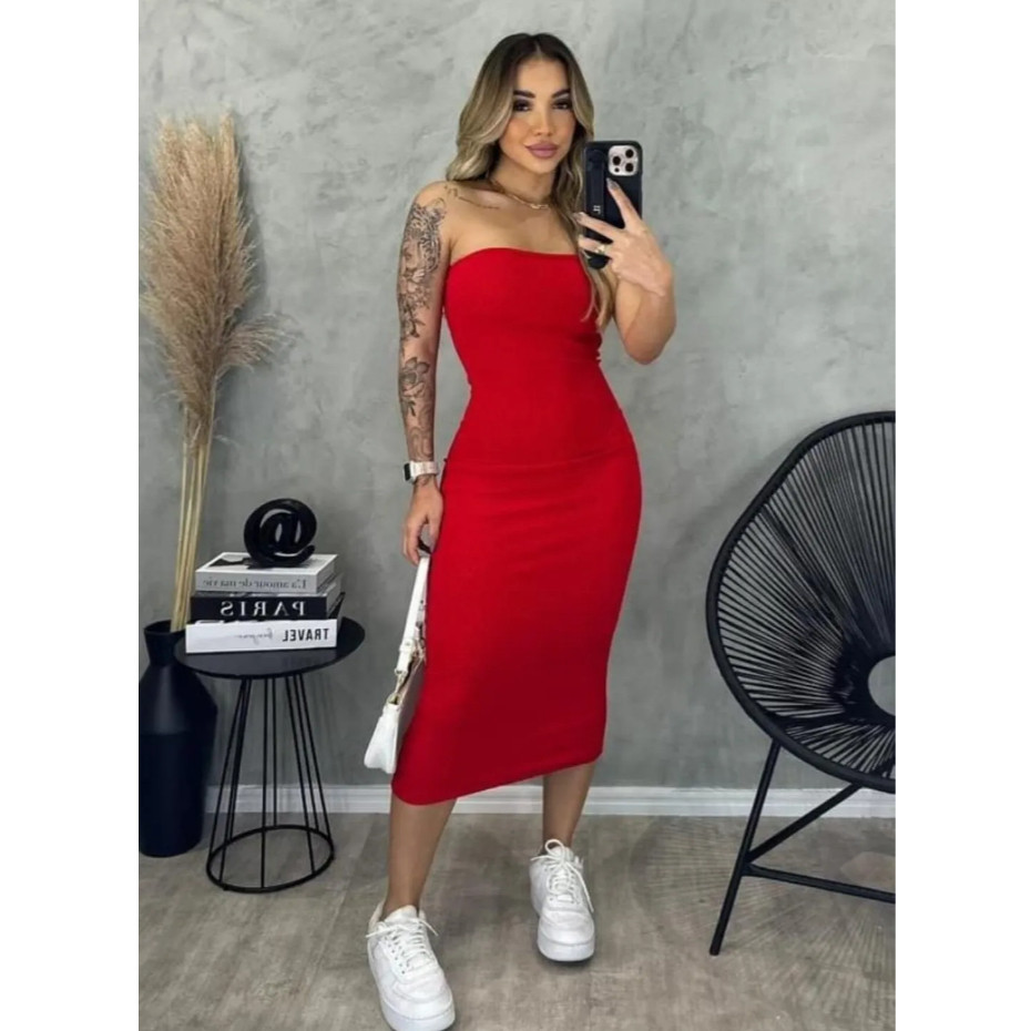 Vestido Midi Tomara que Caia Tubinho Canelado - Cores do Verão Estilo Blogueira para Arrasar!