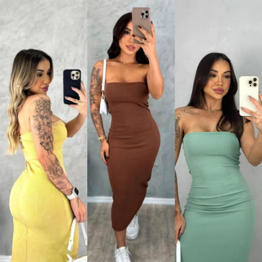 Vestido Midi Tomara que Caia Tubinho Canelado - Cores do Verão Estilo Blogueira para Arrasar!