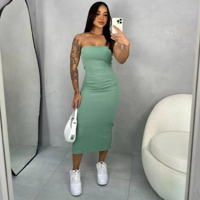 Vestido Midi Tomara que Caia Tubinho Canelado