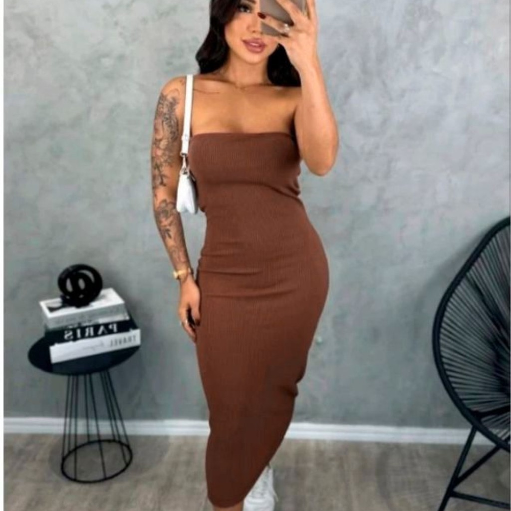 Vestido Midi Tomara que Caia Tubinho Canelado - Cores do Verão Estilo Blogueira para Arrasar!