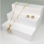 Conjunto Colar e Brinco Prata 925 e Banhado a Ouro 18k - Ponto de Luz e Coração