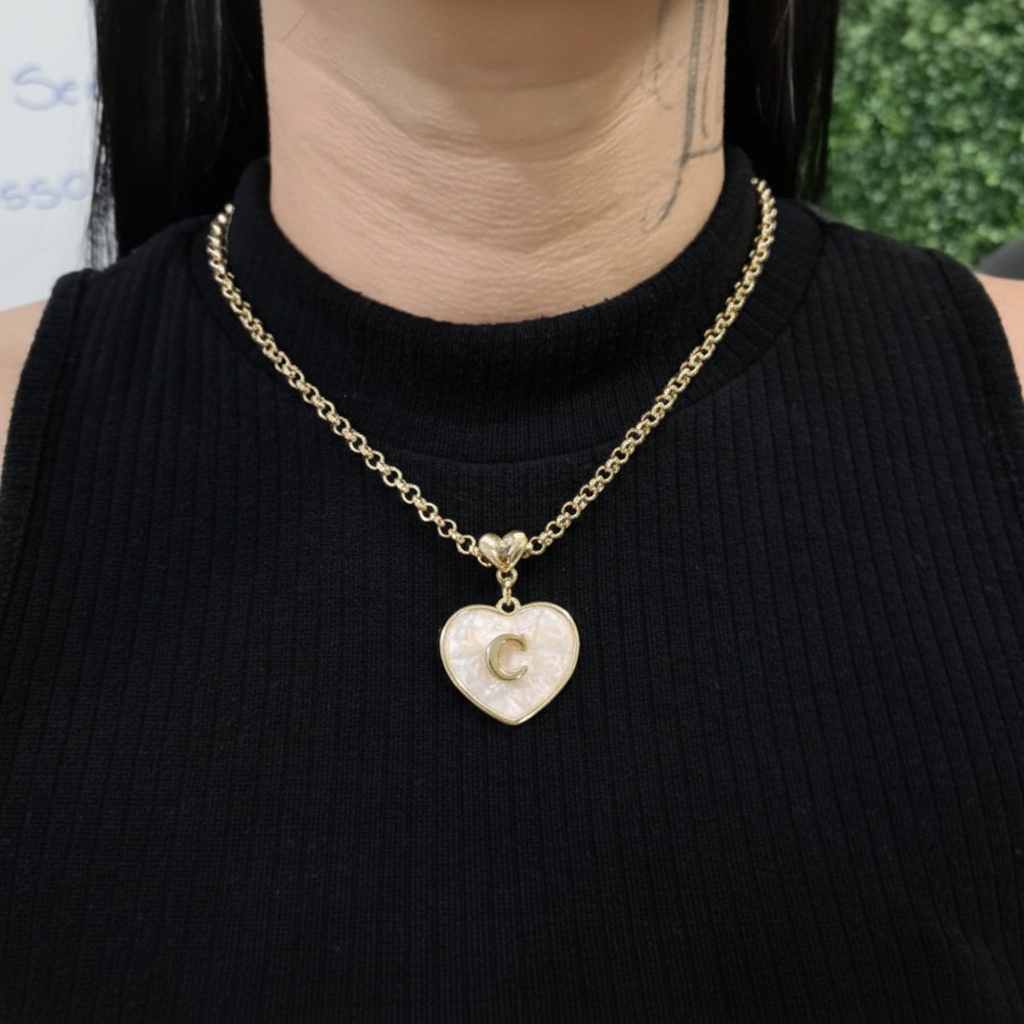 Colar Coração Com Pingente Letra Inicial do Nome Super Tendência Feminino colares de ouro presente