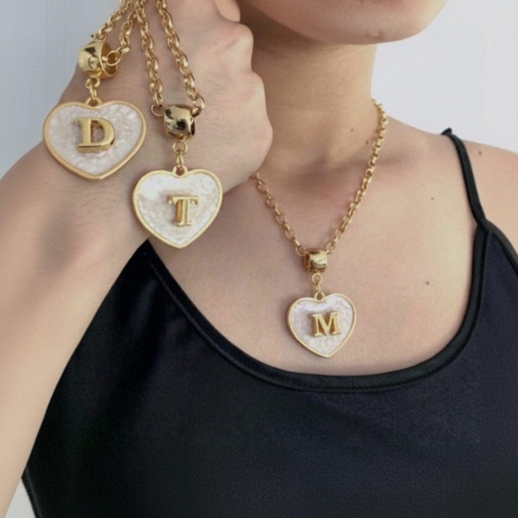 Colar Coração Com Pingente Letra Inicial do Nome Super Tendência Feminino colares de ouro presente