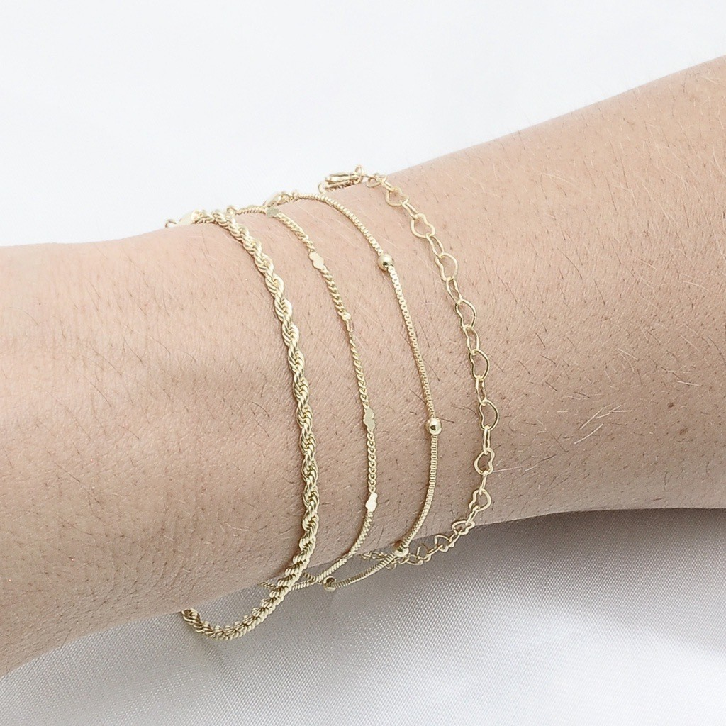 Kit 04 Pulseiras Prata 925 Femininas Banhadas a ouro 18k