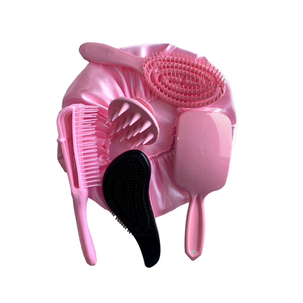 Kit com 5 Escovas + Touca de Cetim – Cuidados Completos para Todos os Tipos de Cabelo