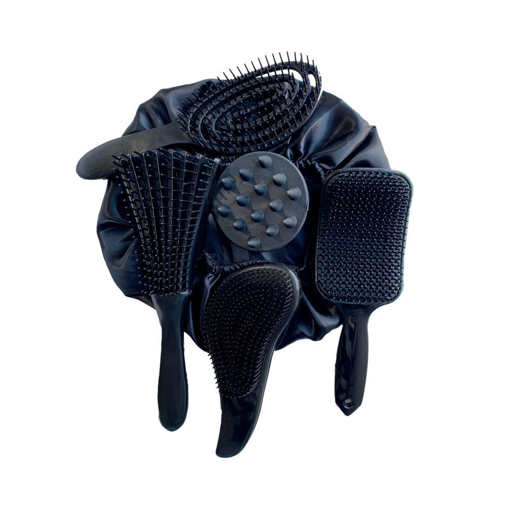 Kit com 5 Escovas + Touca de Cetim – Cuidados Completos para Todos os Tipos de Cabelo