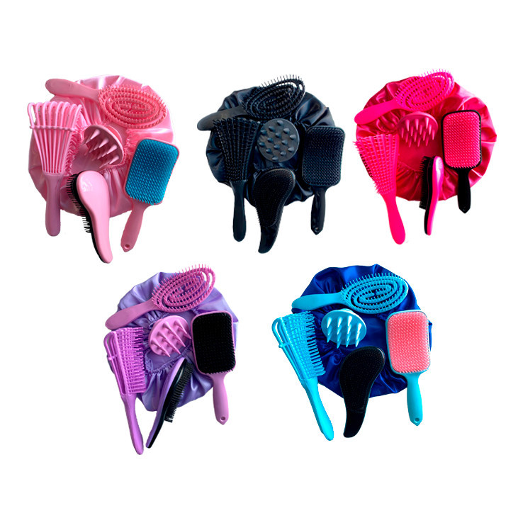 Kit com 5 Escovas + Touca de Cetim – Cuidados Completos para Todos os Tipos de Cabelo