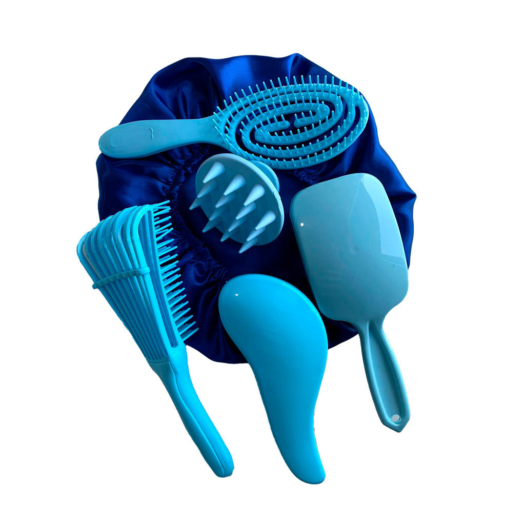 Kit com 5 Escovas + Touca de Cetim – Cuidados Completos para Todos os Tipos de Cabelo